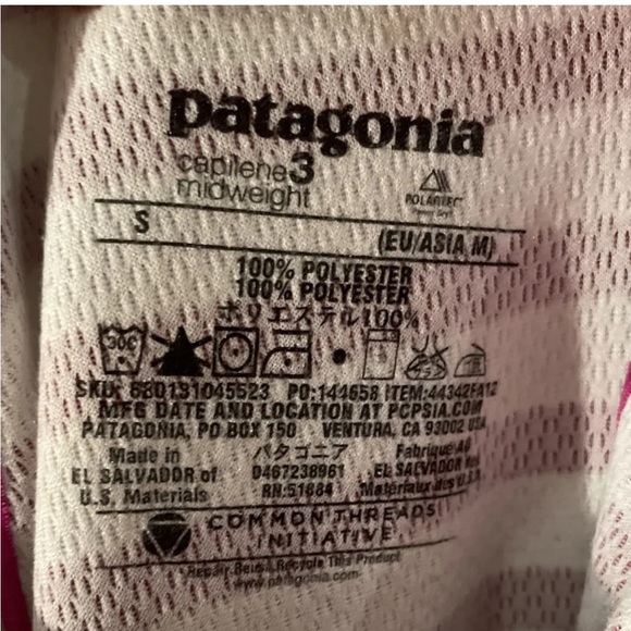 PATAGONIA Women’s White Fuchsia Striped Capilene 3 Midweight Base Layer Pants S - Picture 2 of 6